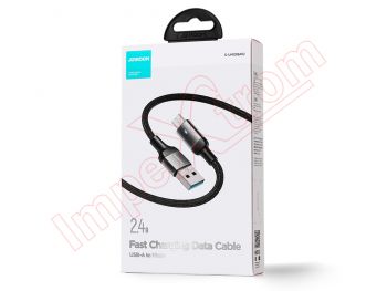 High quality black data cable JOYROOM S-UM018A10 with 2.4A fast charging with USB A connector to Micro USB connector, 1,2m length, in blister